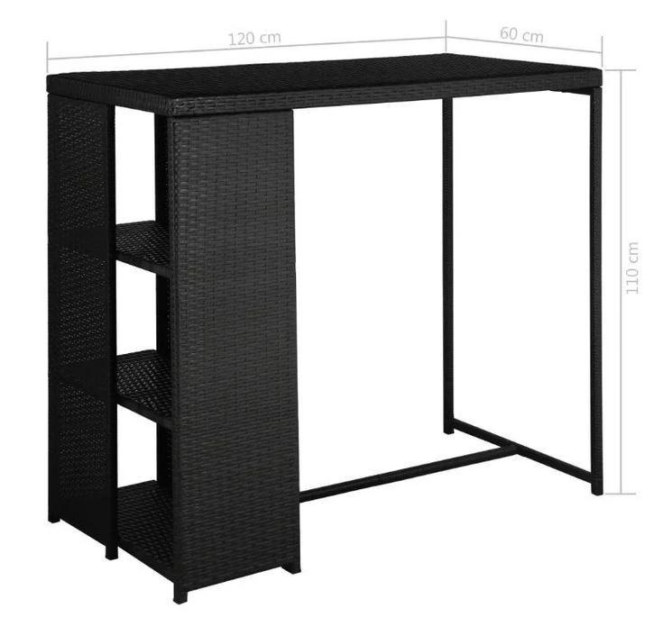 Table De Bar Rectangulaire Et 4 Tabourets De Jardin Résine Tressée Noir Klark – Image 4