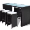 Table De Bar Rectangulaire Et 6 Tabourets De Jardin Résine Tressée Noir Boo