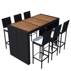 Table De Bar Rectangulaire Et 6 Tabourets De Jardin Résine Tressée Noir Klark