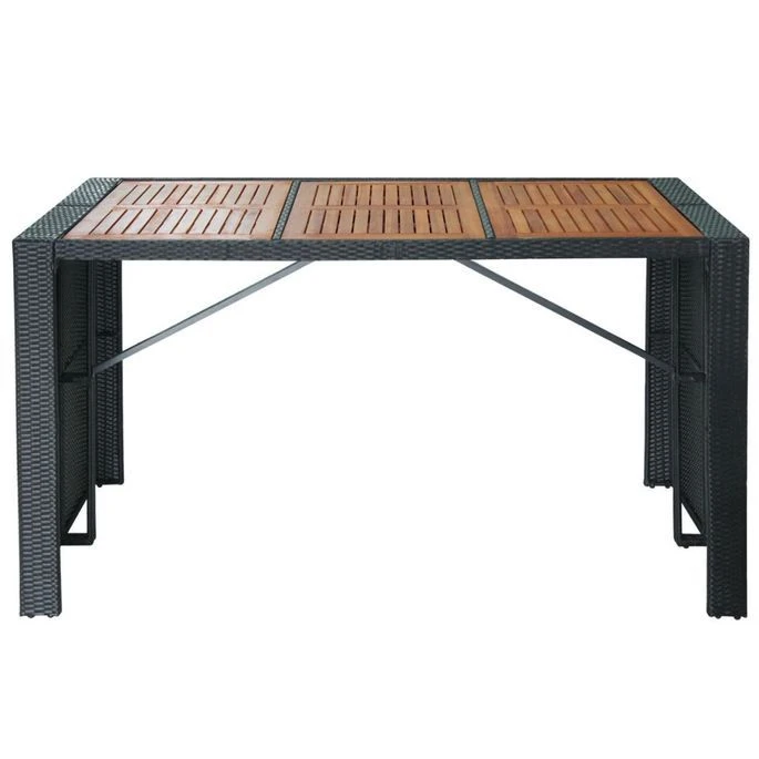 Table De Bar Rectangulaire Et 6 Tabourets De Jardin Résine Tressée Noir Klark – Image 4