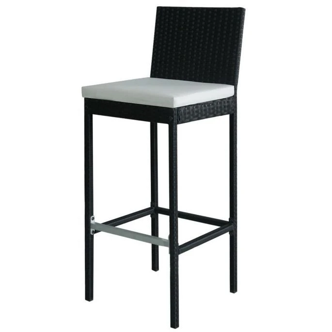 Table De Bar Rectangulaire Et 6 Tabourets De Jardin Résine Tressée Noir Klark – Image 5