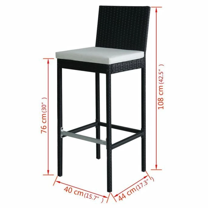 Table De Bar Rectangulaire Et 6 Tabourets De Jardin Résine Tressée Noir Klark – Image 7