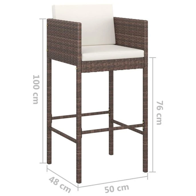Tabourets De Bar 2 Pcs Avec Coussins Marron Résine Tressée – Image 7