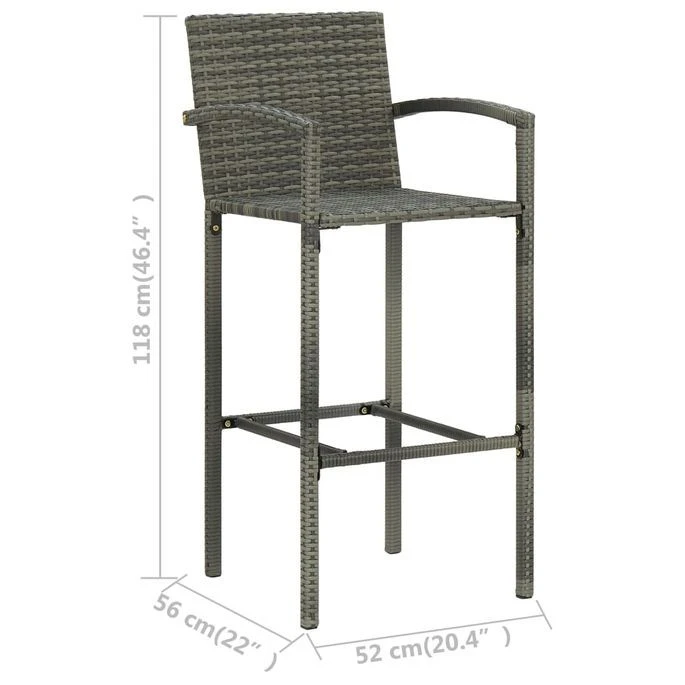 Tabourets De Bar 2 Pcs Gris Résine Tressée – Image 8