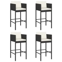 Tabourets De Bar 4 Pcs Avec Coussins Noir Résine Tressée