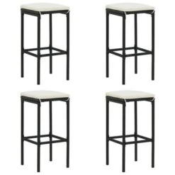 Tabourets De Bar Avec Coussins 4 Pcs Noir Résine Tressée