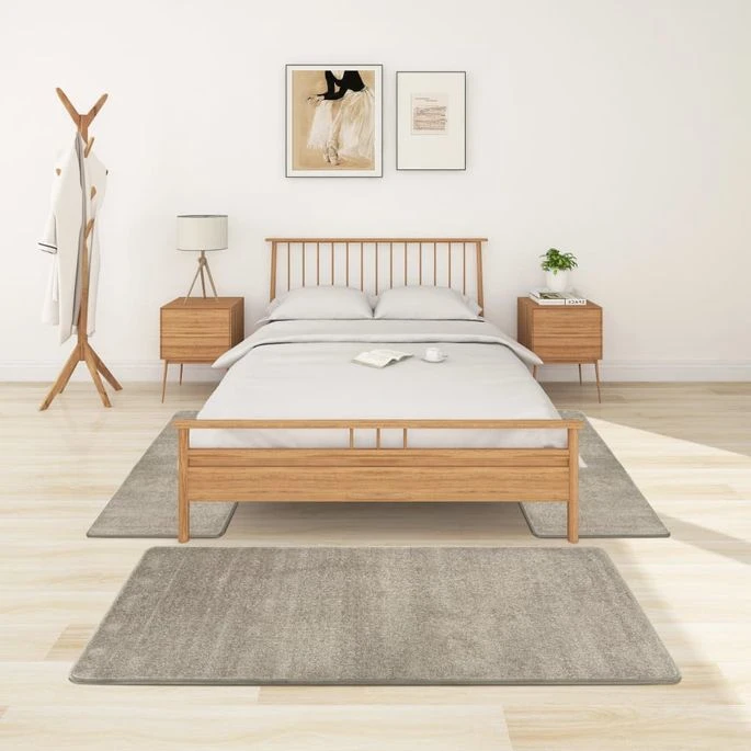 Tapis De Lit Shaggy Poils Longs 3 Pcs Gris