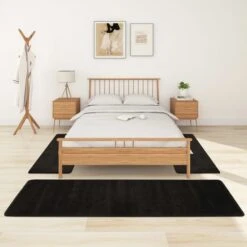 Tapis De Lit Shaggy Poils Longs 3 Pcs Noir 3