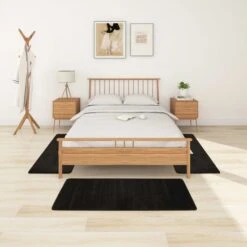 Tapis De Lit Shaggy Poils Longs 3 Pcs Noir 4