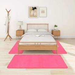 Tapis De Lit Shaggy Poils Longs 3 Pcs Rose 4