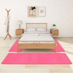 Tapis De Lit Shaggy Poils Longs 3 Pcs Rose 2