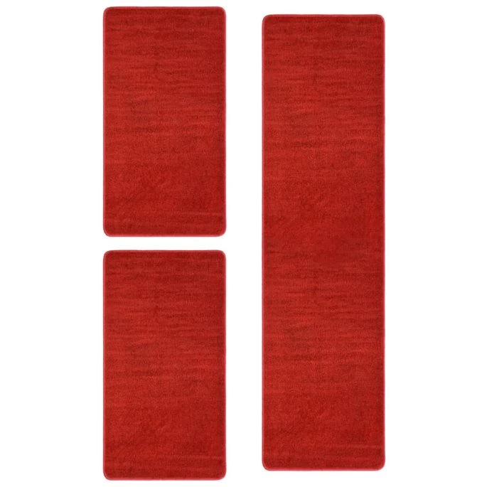 Tapis De Lit Shaggy Poils Longs 3 Pcs Rouge – Image 2