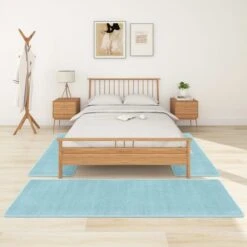 Tapis De Lit Shaggy Poils Longs 3 Pcs Turquoise 2
