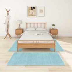 Tapis De Lit Shaggy Poils Longs 3 Pcs Turquoise