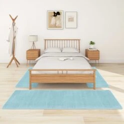 Tapis De Lit Shaggy Poils Longs 3 Pcs Turquoise 3