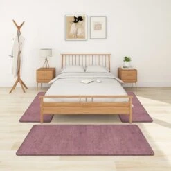 Tapis De Lit Shaggy Poils Longs 3 Pcs Violet 2