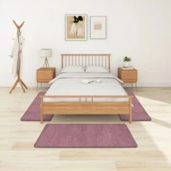Tapis De Lit Shaggy Poils Longs 3 Pcs Violet