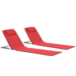 Tapis De Plage Pliables 2 Pcs Acier Et Tissu Rouge